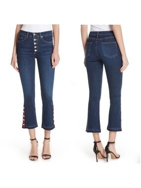 Women's Veronica Beard Blue Carolyn 10" Baby Boot Jeans Buttons Dark Sea Size 26